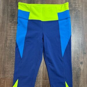 Athleta Chaturanga Womens Small Blue & Green Color Block Capri Leggings